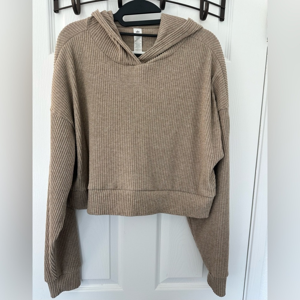 ALO Yoga Muse Ribbed Hoodie- Gravel- Medium- GUC